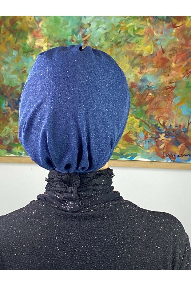 Topkapı Simli Lacivert Çapraz Drapeli Dış Bone - 6