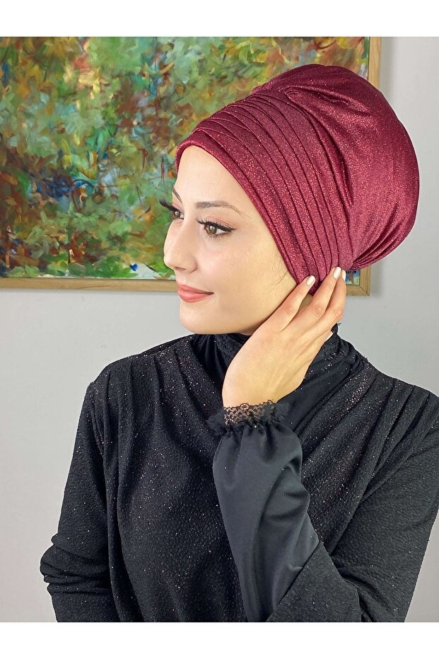 Topkapı Simli Bordo Çapraz Drapeli Dış Bone - 4