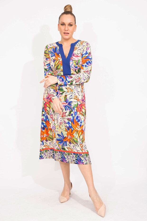 Women's Plus Size Colorful V-Neck Colorful Long Dress 65n35514 - 5