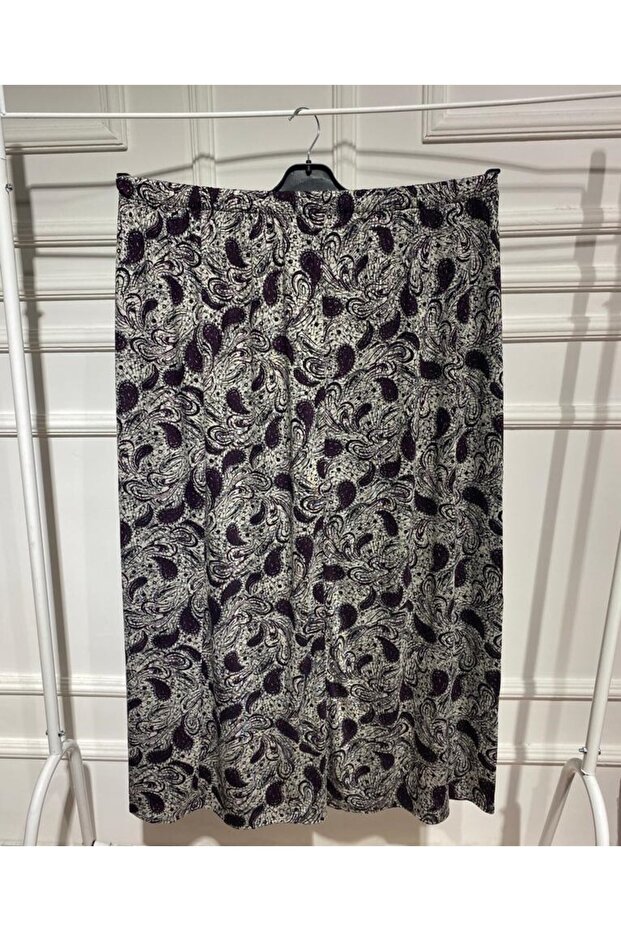 Women's Mother Winter Patterned Print Skirt with Elastic Waist