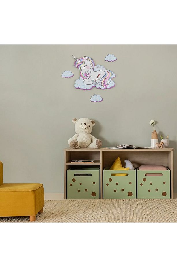 Sevimli Unicorn Çocuk Odası Ahşap Duvar Saati Elf-2312026 - 7