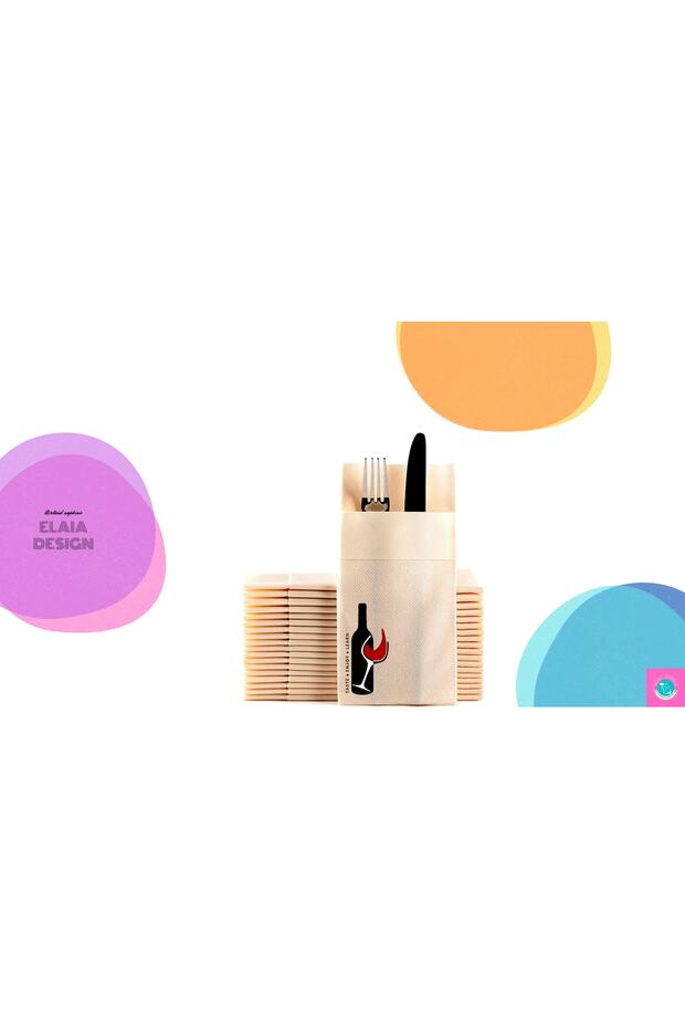 Airlaid Ivory Fabric Textured 1/8 Waiter Fold Pocket 40x40 Cm Napkin Wine&goblet Theme Printed 25 Pcs - 2