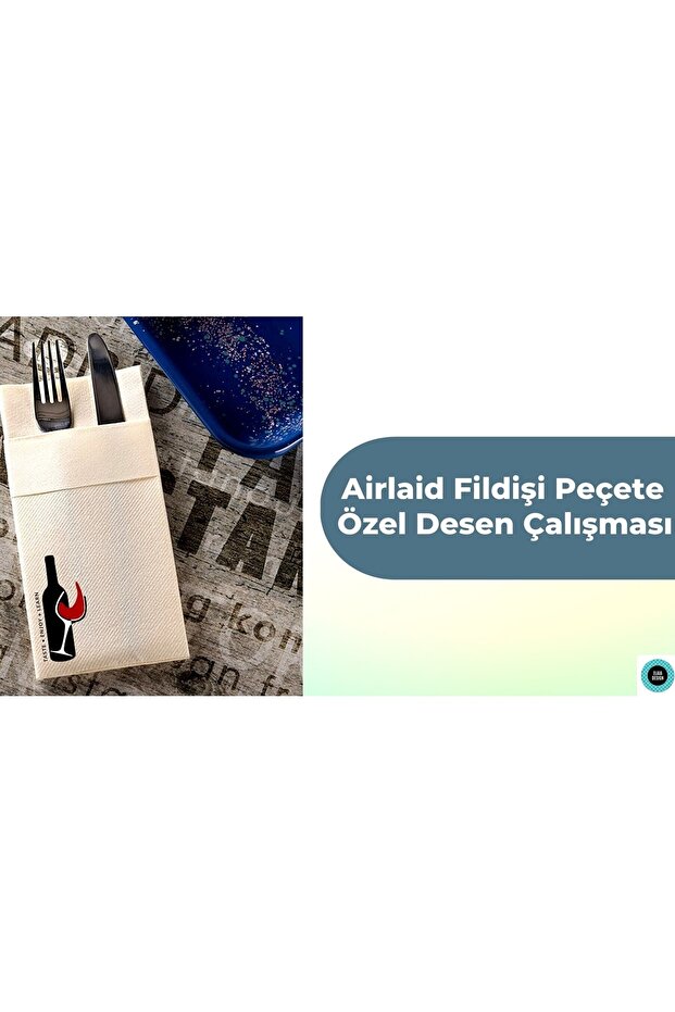 Airlaid Ivory Fabric Textured 1/8 Waiter Fold Pocket 40x40 Cm Napkin Wine&goblet Theme Printed 25 Pcs - 3