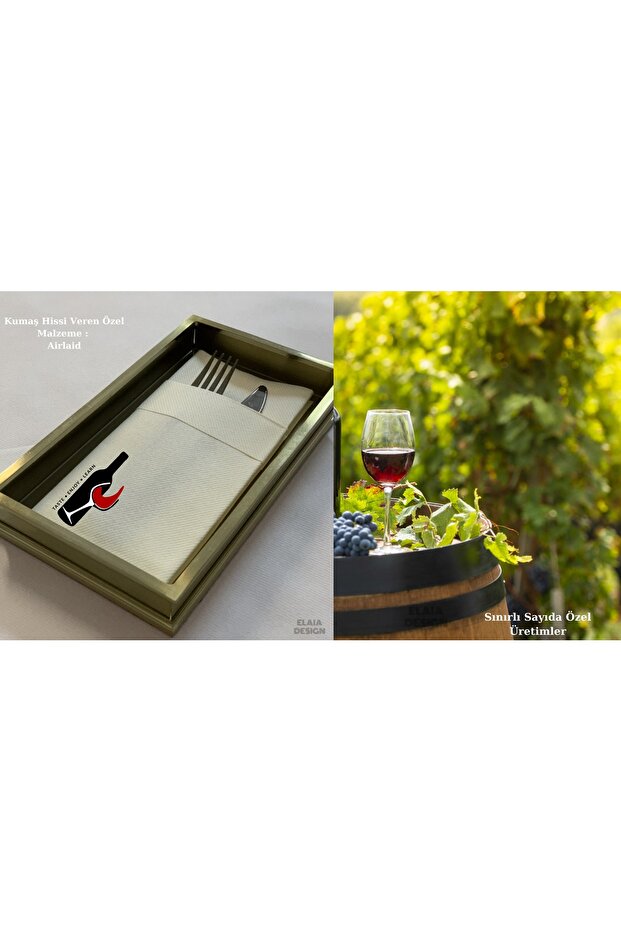 Airlaid Ivory Fabric Textured 1/8 Waiter Fold Pocket 40x40 Cm Napkin Wine&goblet Theme Printed 25 Pcs - 4