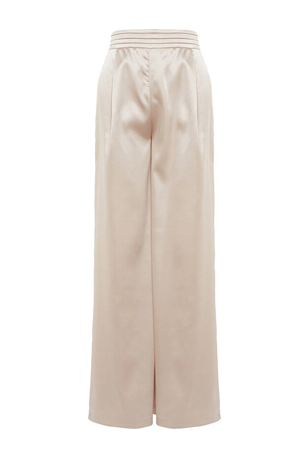 Bej Bol Paça Dokuma Saten Pantolon TPRSS23PL00001 - 8