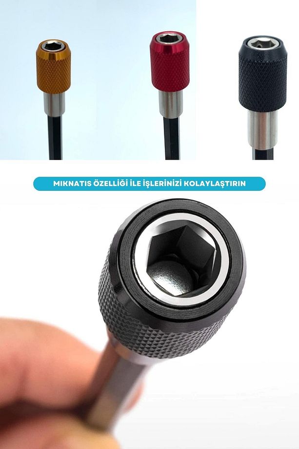 1/4 Bits Hex Altıgen Uçlu Uzatma Adaptörü Mıknatıslı Vidalama 3lü Set 6 10 15 Cm - 5