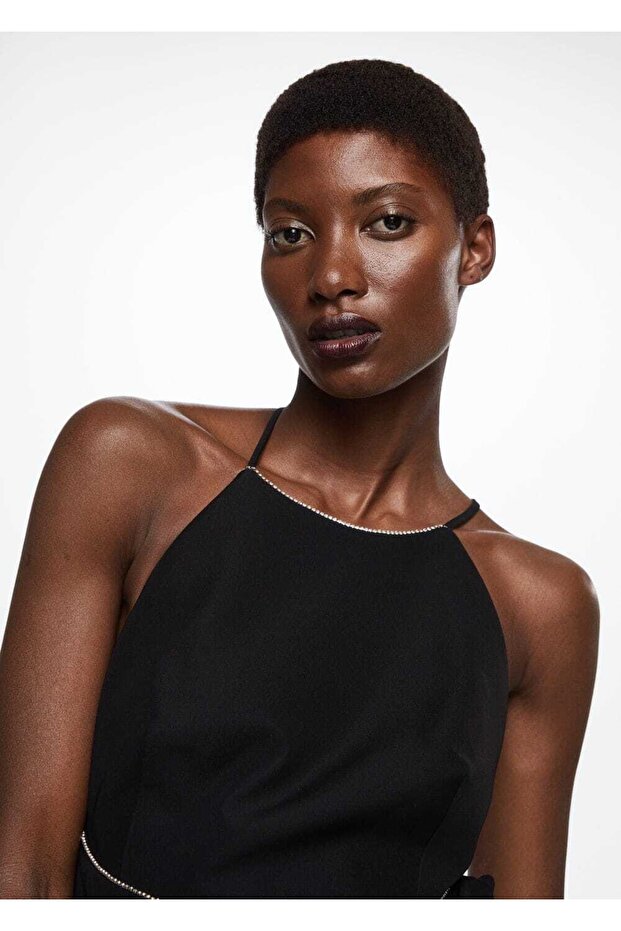 Sırtı Açık Strass Taşlı Elbise - 6