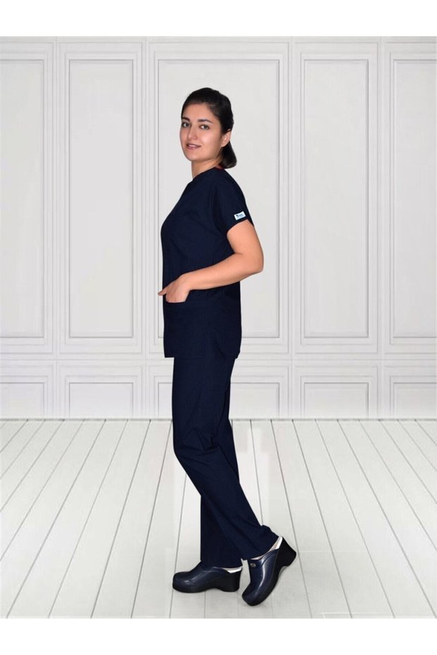 Unisex Navy Blue Nurse Doctor Surgical Hospital Greys Sweatshirt Bottom Top Set