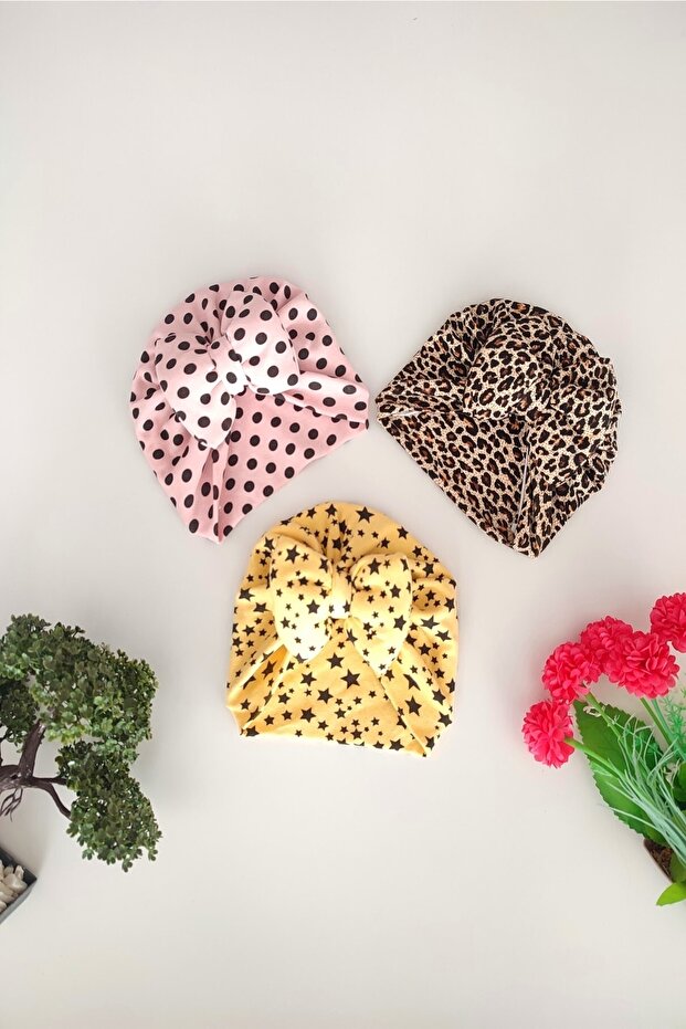 Baby Girl Colorful Patterned 3-Piece Bonnet Set