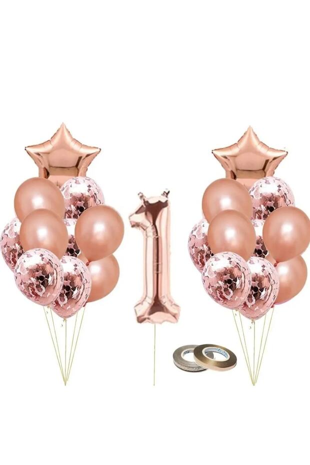 Mini Party Store 1 Year Old Balloon Set Rose Gold