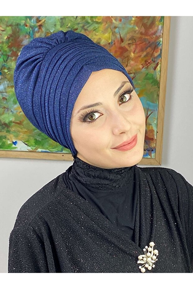 Topkapı Simli Lacivert Çapraz Drapeli Dış Bone - 1