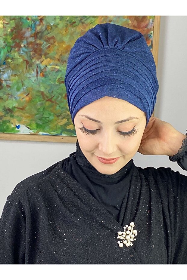 Topkapı Simli Lacivert Çapraz Drapeli Dış Bone - 4