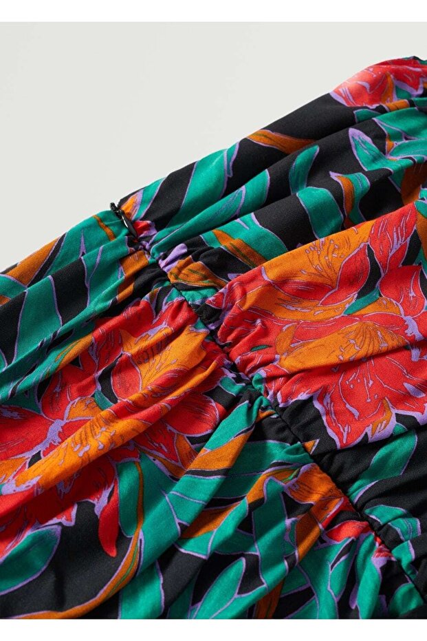 Desenli Drapeli Elbise - 7