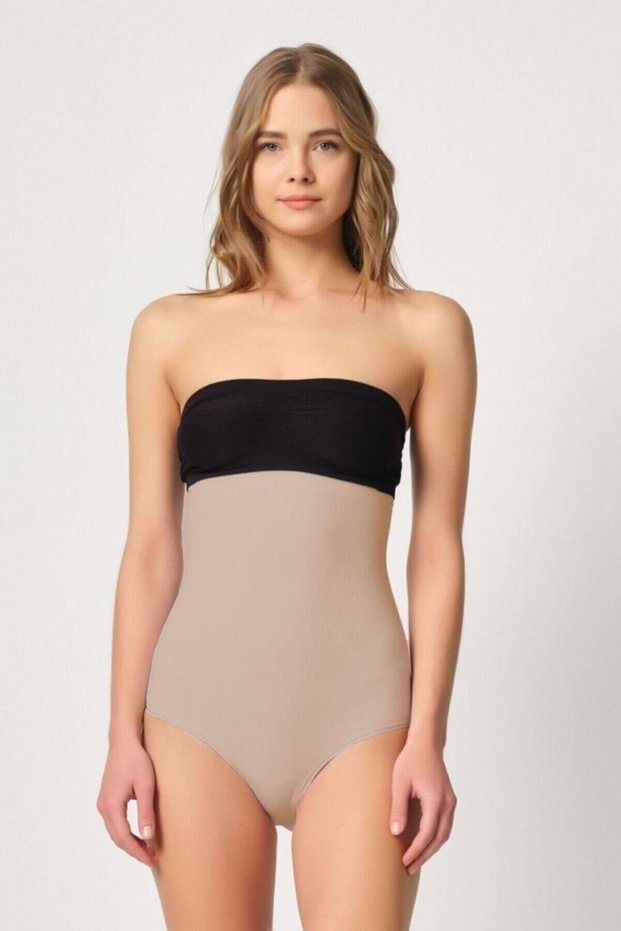 Women's Skin Color Seamless High Waist Slip Corset with Snaps at the Bottom