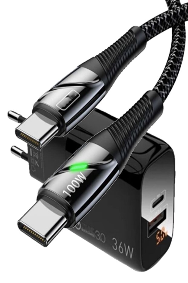 C7 Pd (type-c) + Micro Usb Girişli 36w Adaptör + C5 Type-c To Type-c 5a/100w Şarj Kablosu -2m - 1
