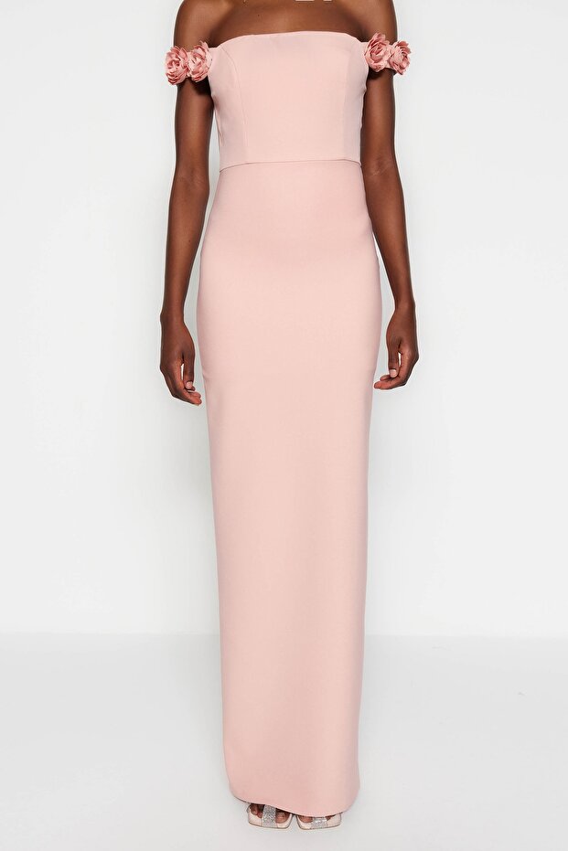 Szárított rózsával bélelt hosszú estélyi ruha szőtt kiegészítőkkel TPRSS23AE00044 - 5