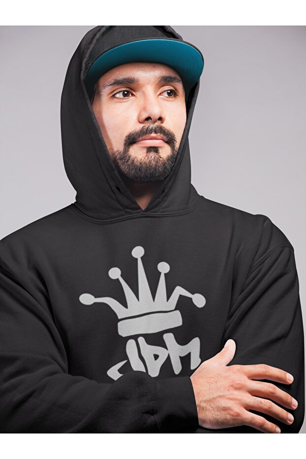 سويت شيرت أسود من الصوف السميك بثلاثة خيوط من Jdm