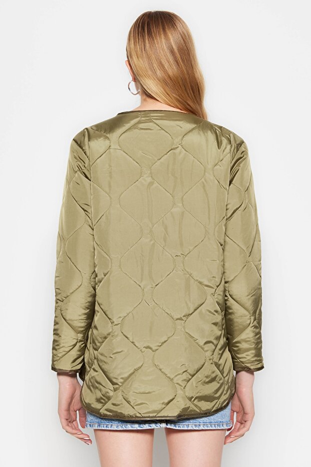 Wodoodporny, pikowany płaszcz w kolorze khaki TWOAW23MO00134 - 16