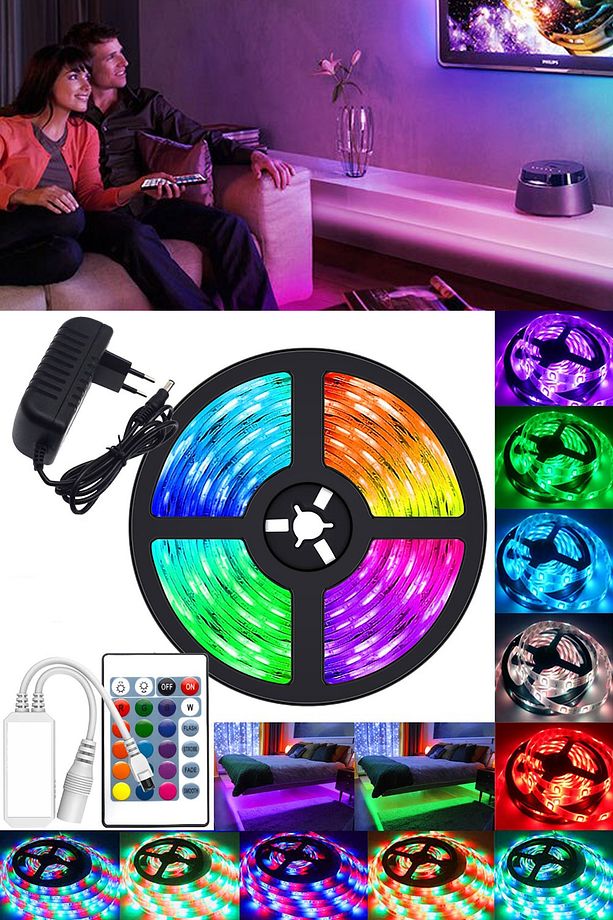 10mt Kumandalı Işıldak Rgb Şerit Led Lamba Iç Ve Dış Mekan Silikon Yapışkanlı Aydınlatma - 2