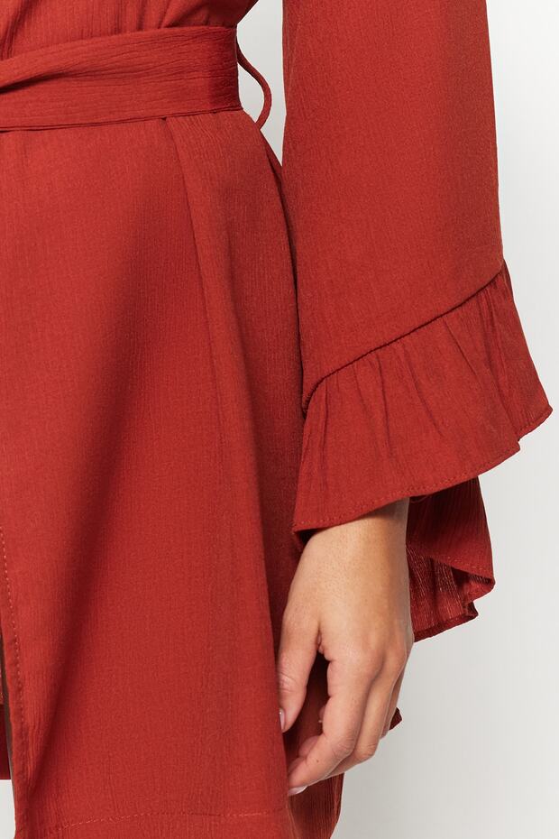 Tarçın Dokuma Plaj Mini Kuşaklı Kimono&Kaftan TBESS21KM0002 - 5