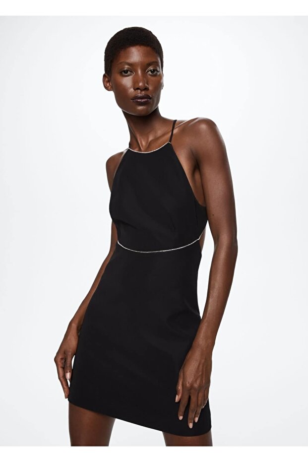 Sırtı Açık Strass Taşlı Elbise - 1