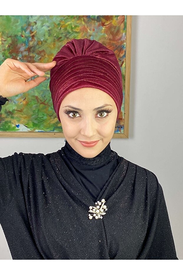 Topkapı Simli Bordo Çapraz Drapeli Dış Bone - 1