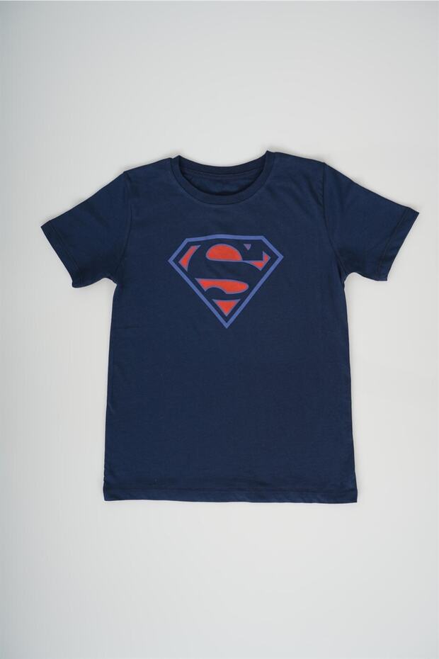 Boy's Navy Blue Superman Printed Cotton T-Shirt