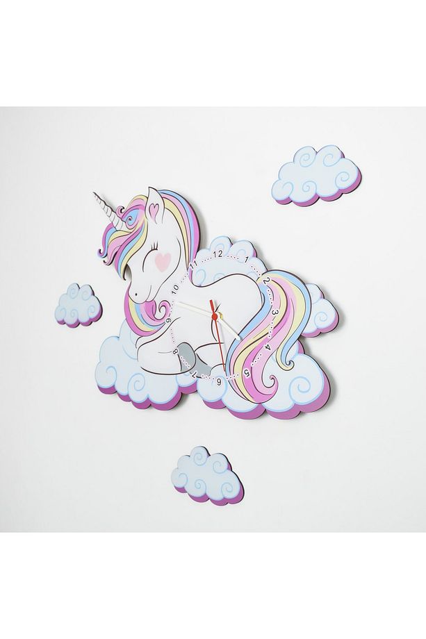 Sevimli Unicorn Çocuk Odası Ahşap Duvar Saati Elf-2312026 - 6
