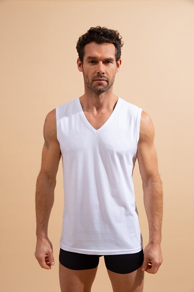 Erkek Basic Kolsuz Pamuk Atlet - 1