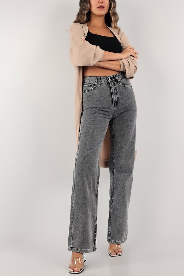 Candel Women's Non-Fading Smoked Snow Wash High Waist Plaszo Jeans Loose Leg Jeans Gathering