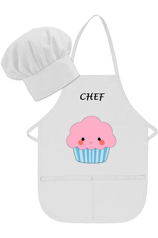 Çocuk Şef Önlük/okul Etkinlik Önlük /aşçı Çocuk Mutfak Önlük /baskılı Önlük/ Cupcake Baskılı Önlük - 1