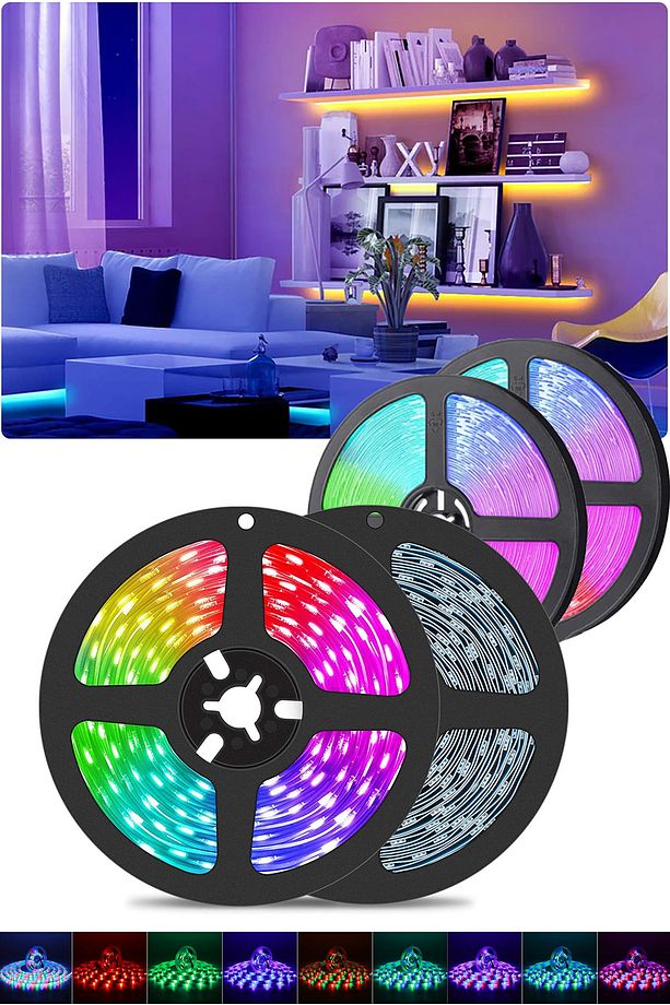 10mt Kumandalı Işıldak Rgb Şerit Led Lamba Iç Ve Dış Mekan Silikon Yapışkanlı Aydınlatma - 5