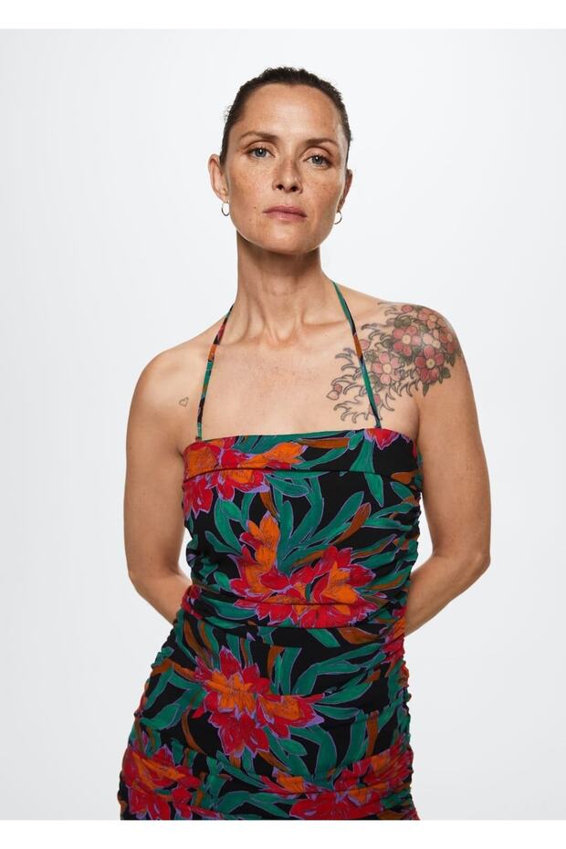 Desenli Drapeli Elbise - 6