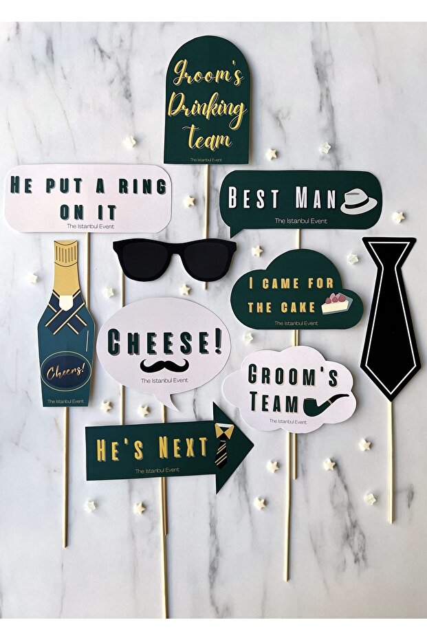 10-Piece Groom Bachelorette Engagement Wedding Speech Bubble Set - Groom's Team - Best Man - He's Next