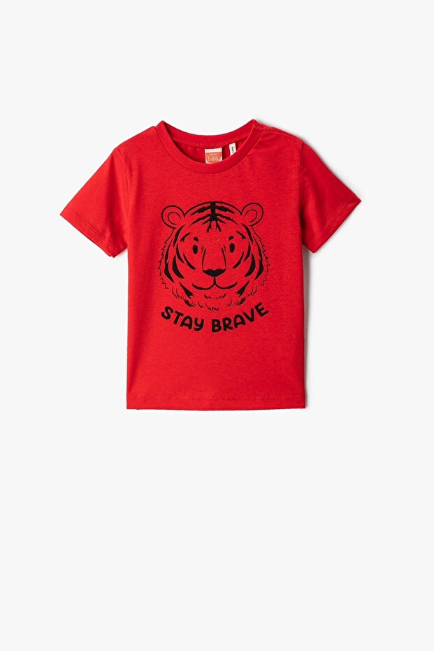 Baby Boy Tiger Printed Short Sleeve T-Shirt 3smb10033tk