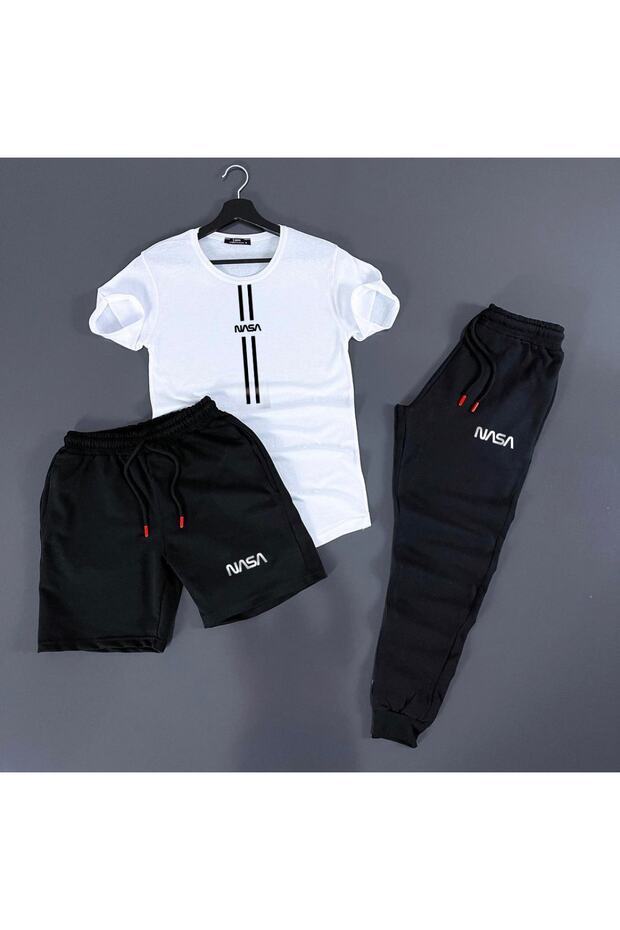 Nasa Line Printed White Black Summer 3-Piece Combination