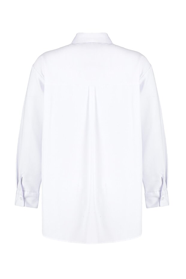 Fehér Oversize szőtt galléros ing TBBSS23AX00007 - 6