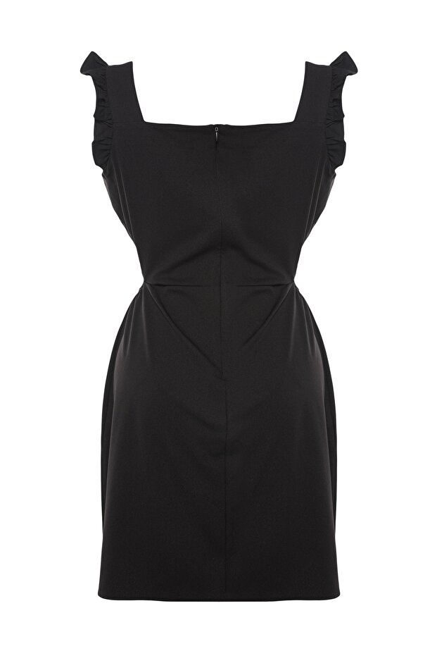 Siyah Cut Out Detaylı Askılı Dokuma Elbise TBBSS23AH00026 - 8