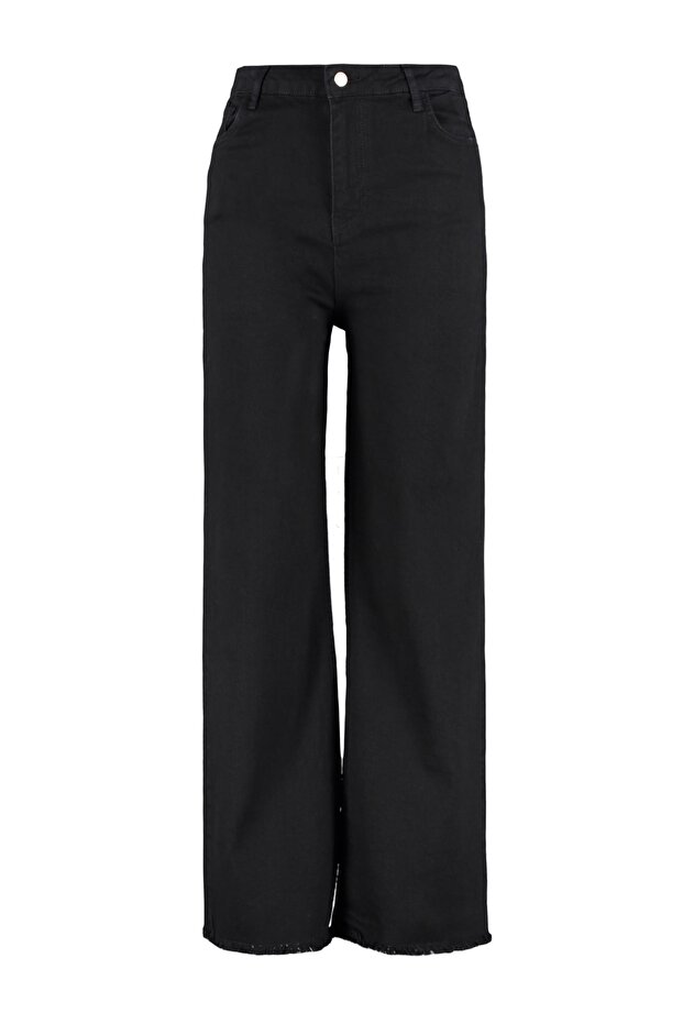 Siyah Yüksek Bel Pis Uç Detaylı Geniş Paça/Wide Leg Comfort/Orta Esnek Jeans TBBSS23CJ00009 - 12