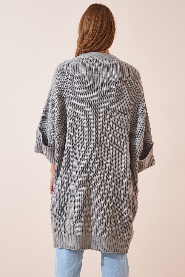 Szary damski sweter oversize z długimi kieszeniami, dzianinowy AS00003 - 5