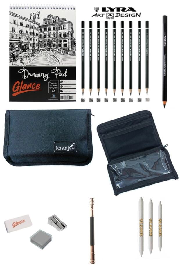 A5 Sketchbook 120 Gr 50 Yp Lyra Graduated Sketch Drawing Set with Pencil Bag