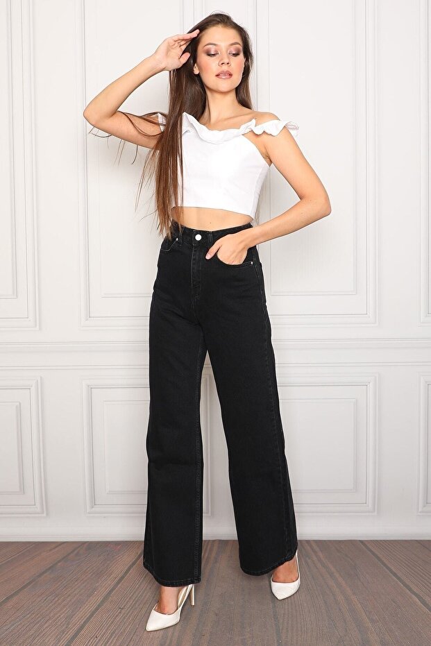 Yüksek Bel Salaş Salaş Paça Jeans - 3