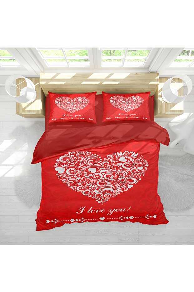 Heart Patterned 3D Digital Printed Valentine's Day Couple Duvet Cover Set