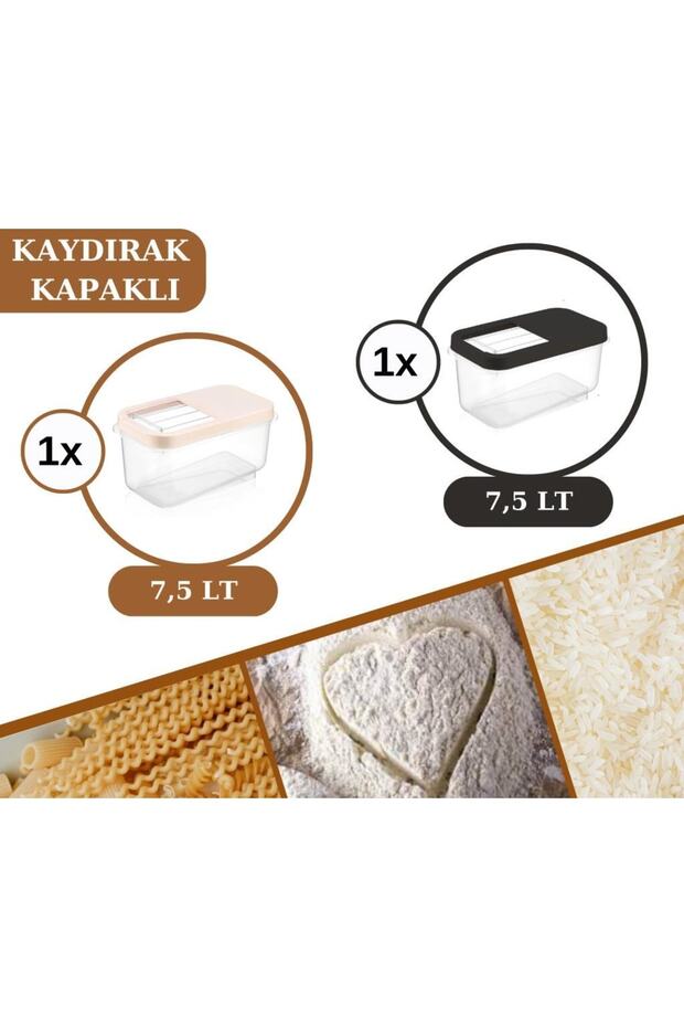 7,5 Lt Un Bakliyat Erzak Saklama Kabı Deterjan Kutusu 2’li Set Füme+krem - 2