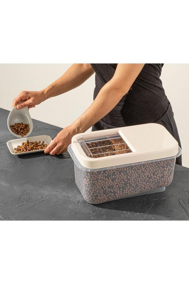 7,5 Lt Un Bakliyat Erzak Saklama Kabı Deterjan Kutusu 2’li Set Füme+krem - 3