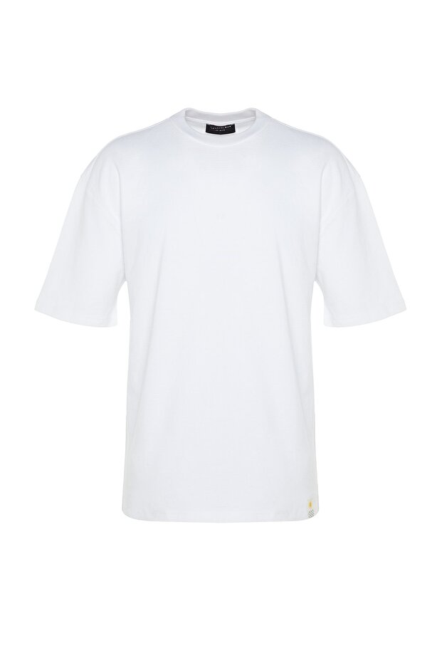 Beyaz Oversize %100 Pamuklu Etiketli Dokulu Basic Kalın Tok T-Shirt TMNSS23TS00074 - 8