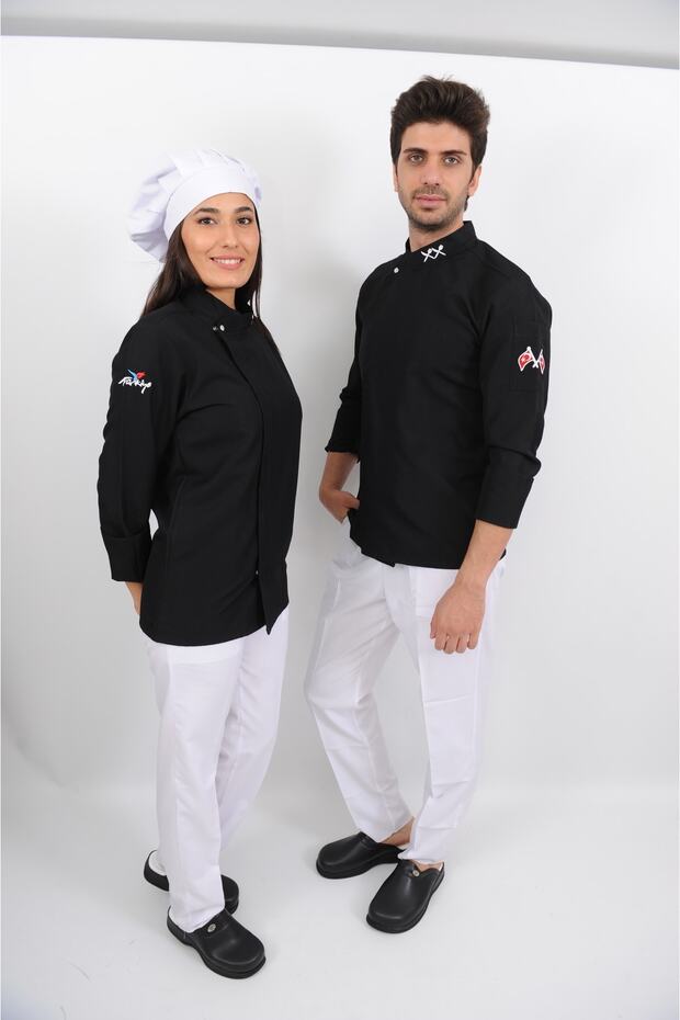 T Yaka Siyah Aşçı Ceket - 1