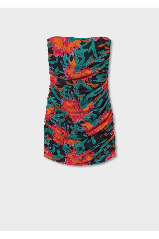 Desenli Drapeli Elbise - 3