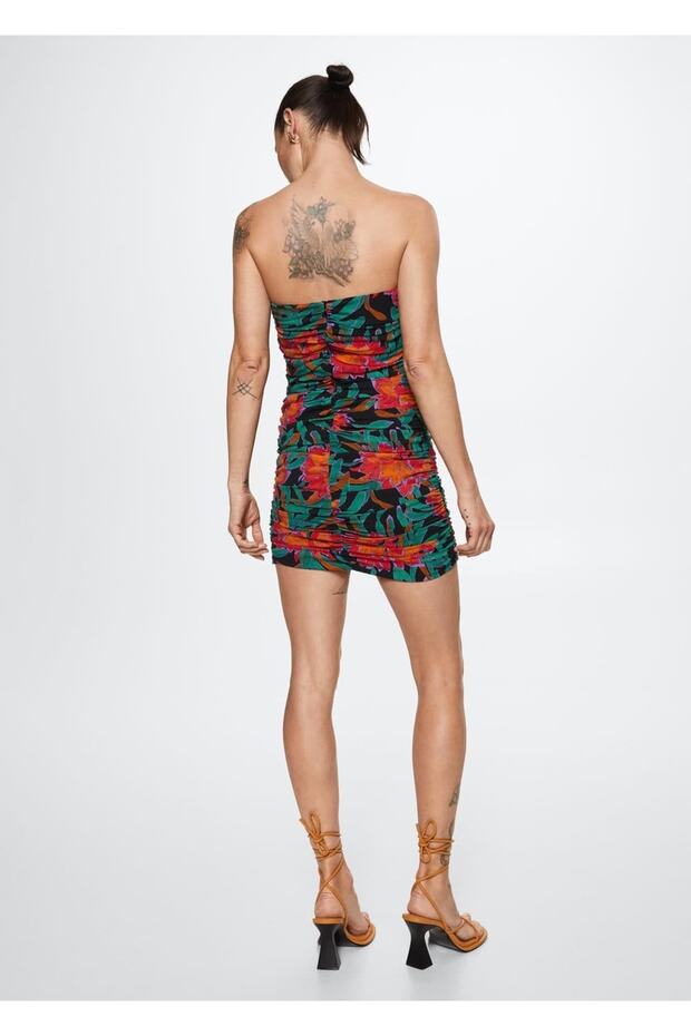 Desenli Drapeli Elbise - 4