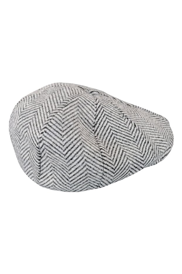 Herringbone Patterned Eight-Piece Flowy Men's British Cap 1014 White - 1